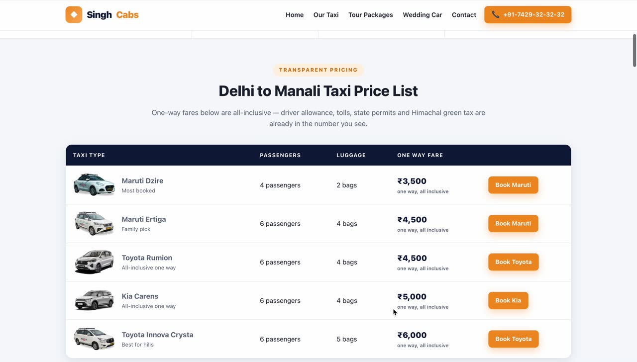 Singh Cabs multi-route booking site